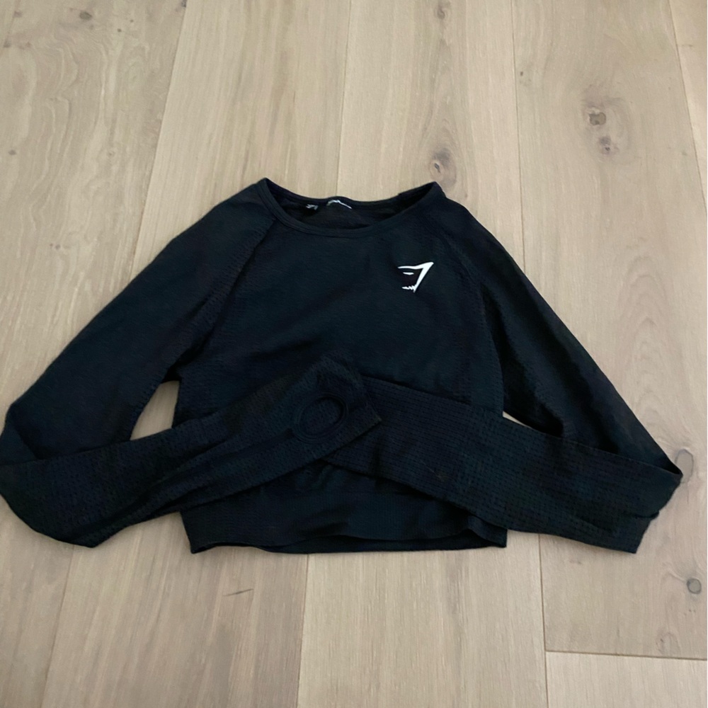 Gymshark Black Athletic Cropped Long Sleeve, Size XS